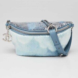 Chanel Light Blue Sequin Waterfall CC Waist Belt Bag